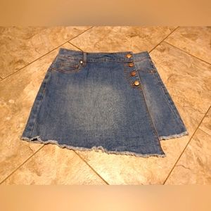Energie Women's Faux-Wrap 5 Pocket Denim Skirt with Buttons Size 5